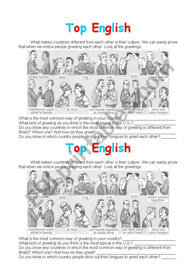 Greetings all over the world worksheet
