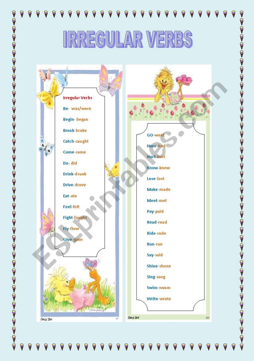 Past Tense Bookmarks worksheet