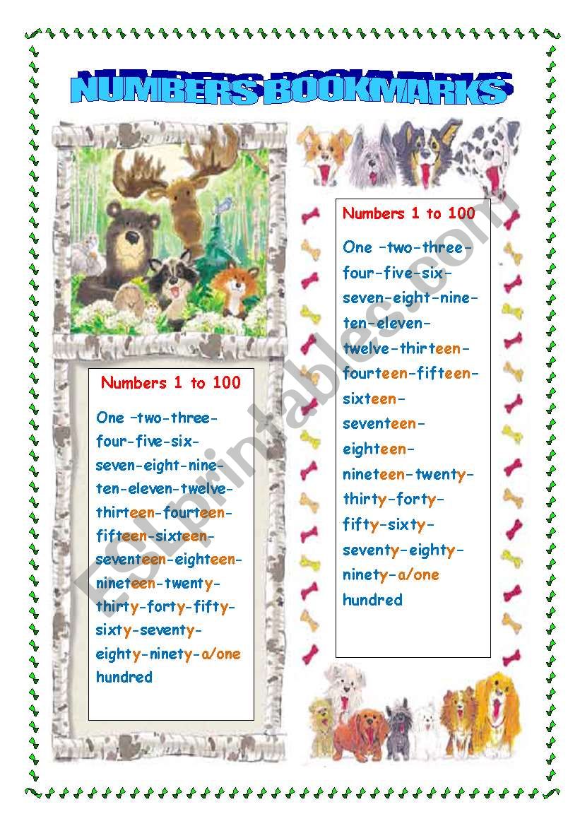 Cardinal Numbers Bookmarks worksheet