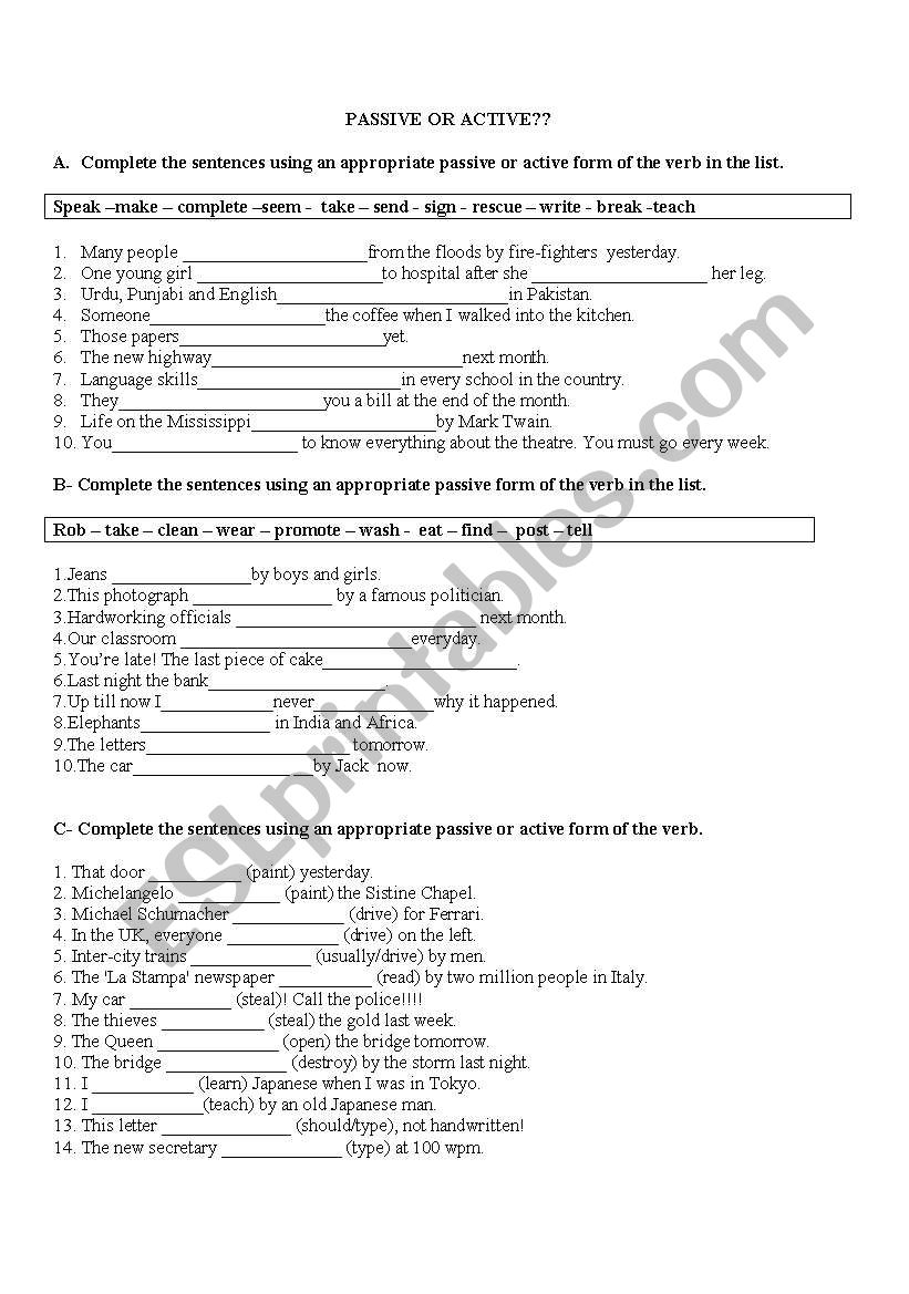PASSIVE OR ACTIVE worksheet
