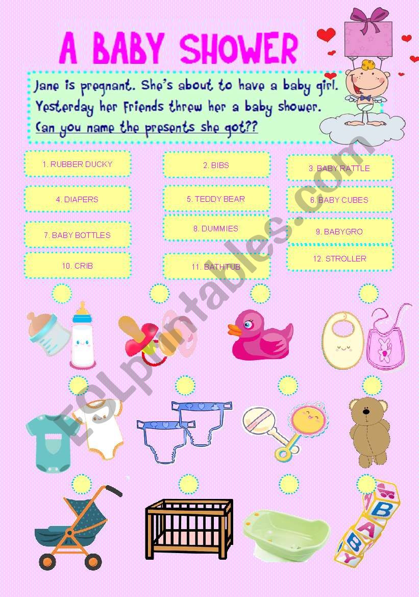 A BABY SHOWER - BABY STUFF VOCABULARY