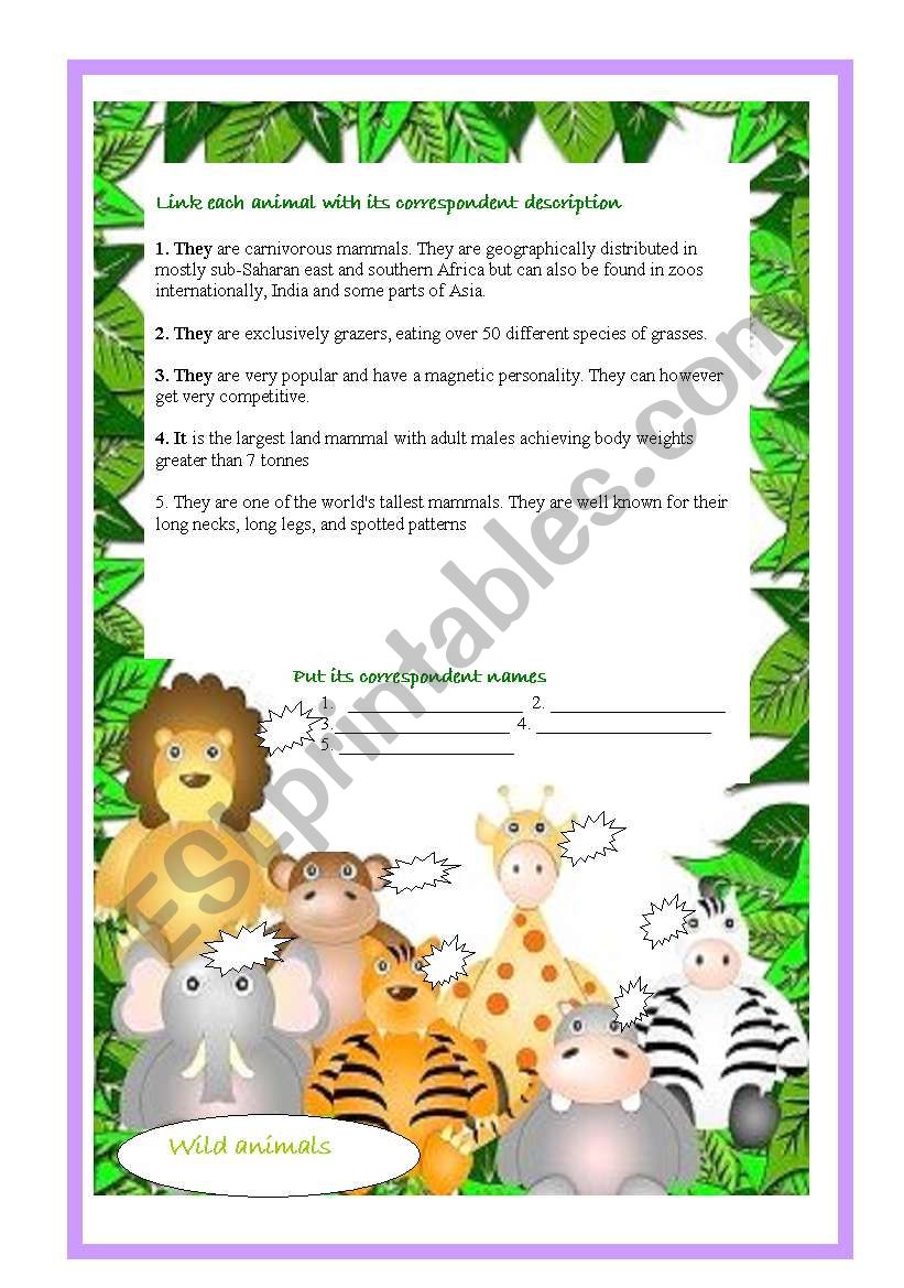 Wild animals worksheet