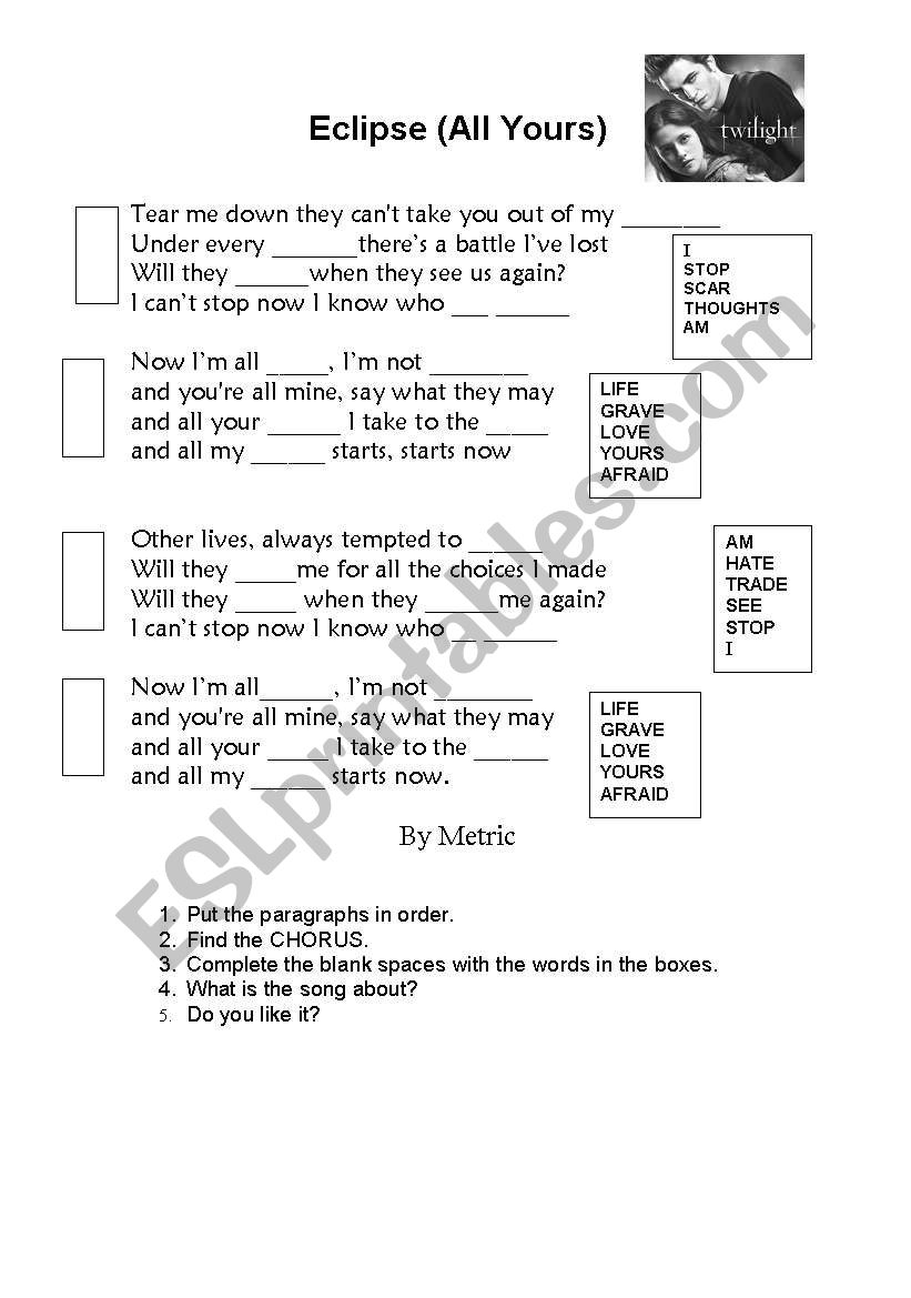 Eclipse (All Yours) worksheet