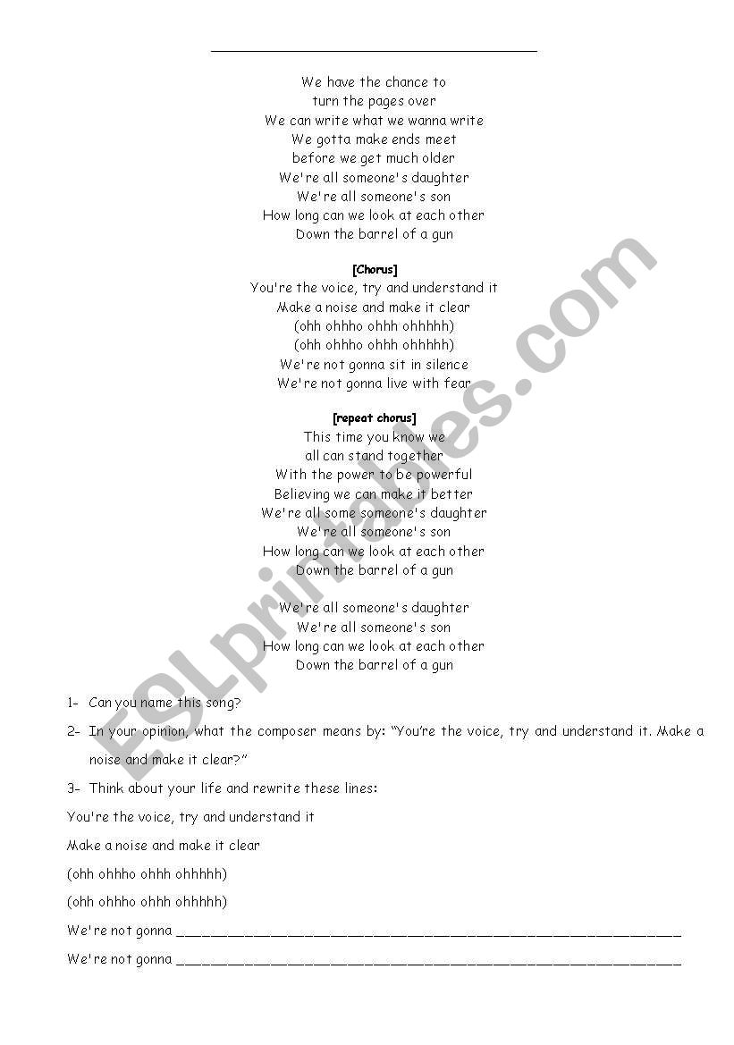 Youre the voice worksheet