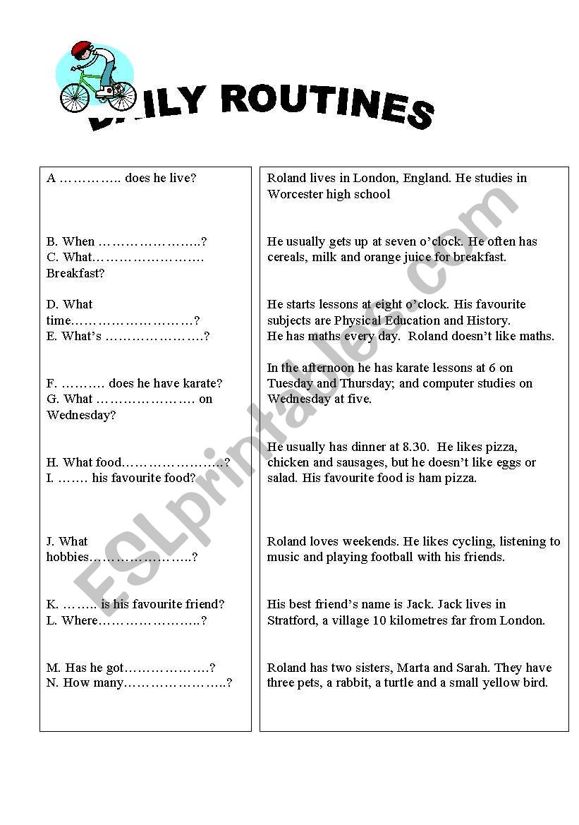 DAILY ROUTINES worksheet