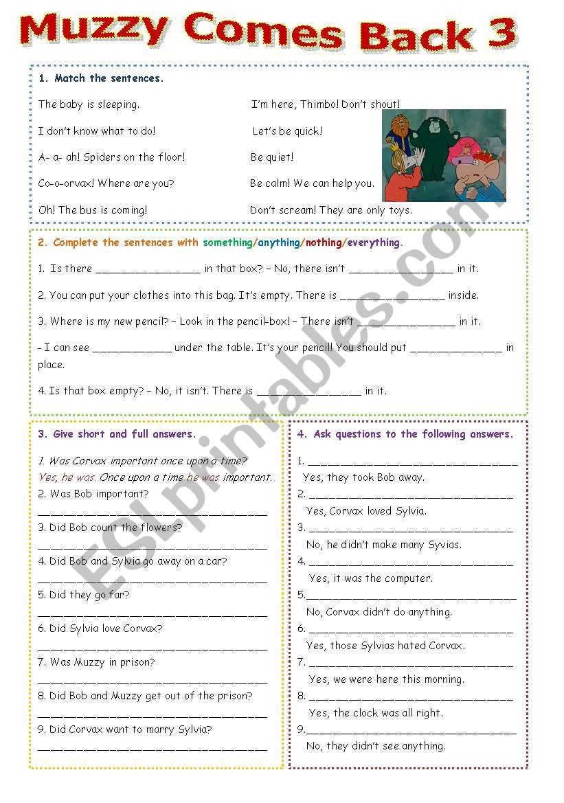 Muzzy Comes Back 3 - editable worksheet