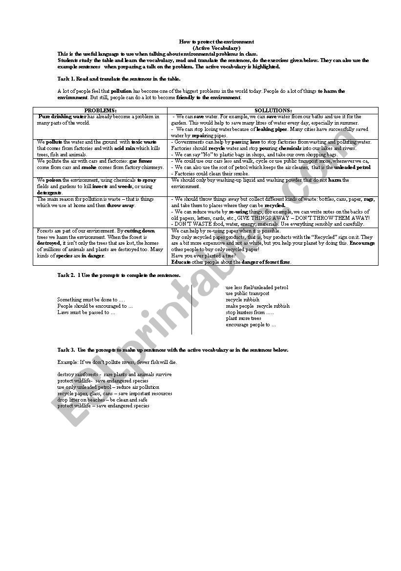environmental problems worksheet