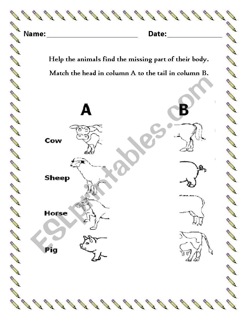 Farm Animals Match worksheet