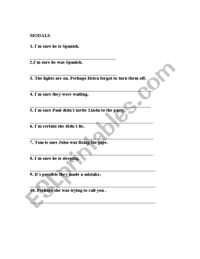 MODALS worksheet