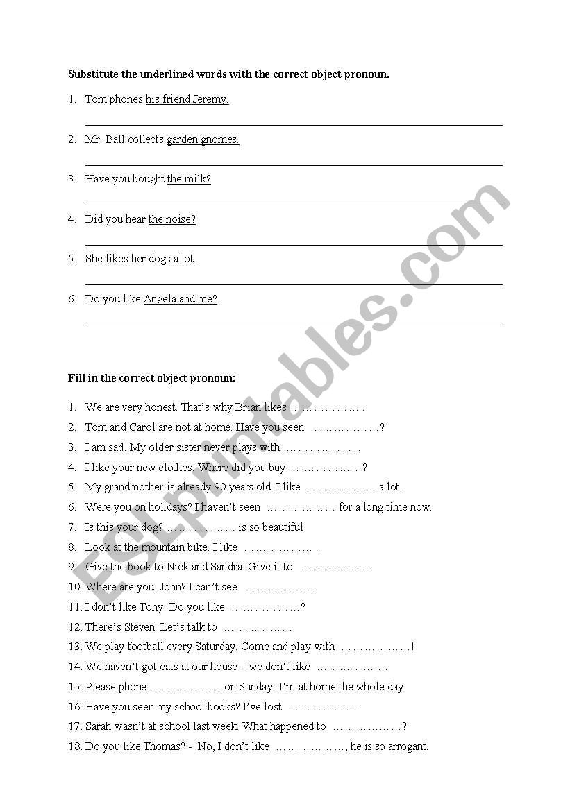 Object pronouns worksheet