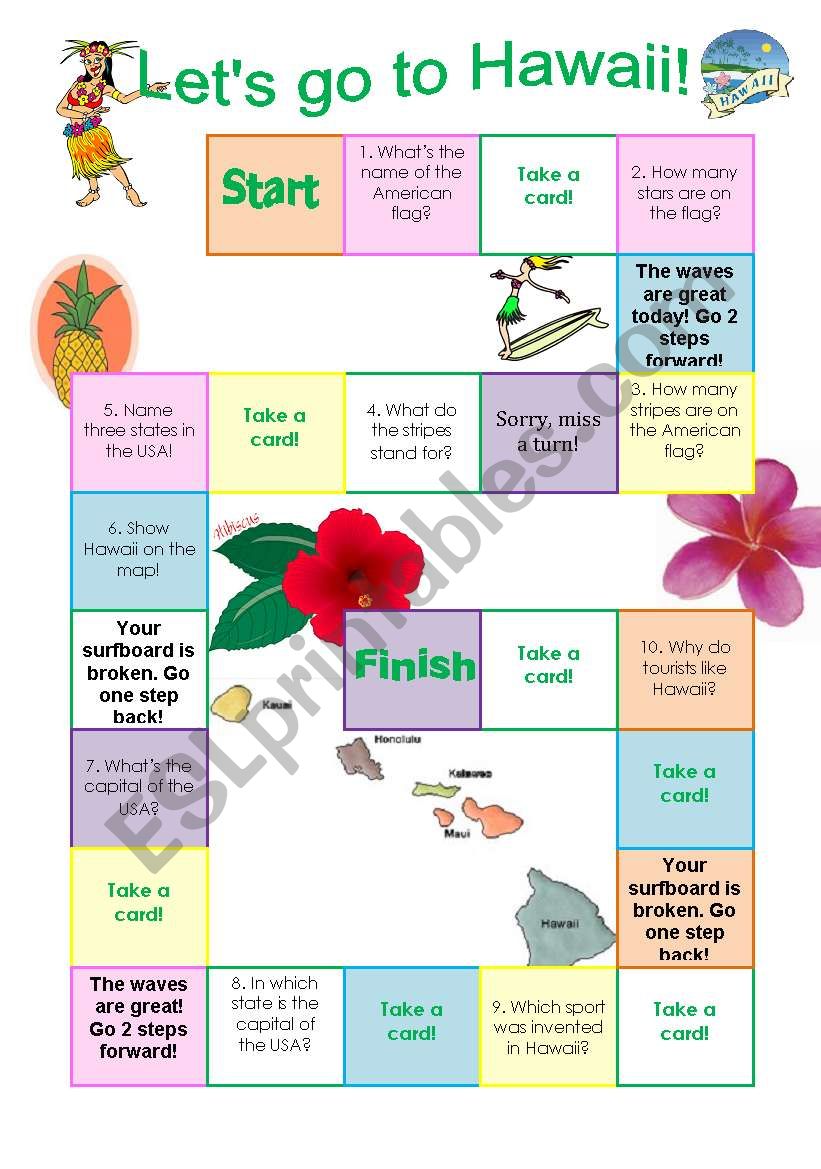 Hawaii board game worksheet