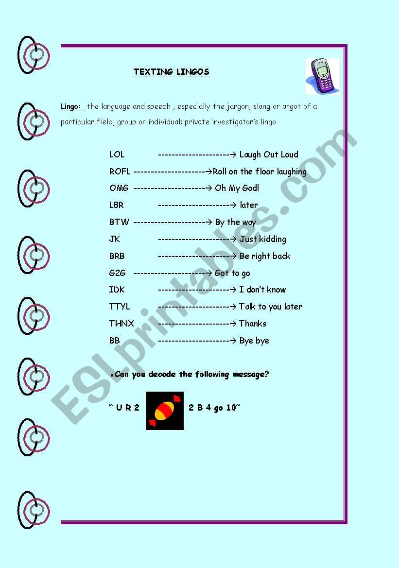 TEXTING LINGOS worksheet