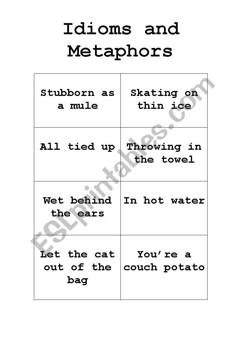 Idioms and Metaphors activity worksheet