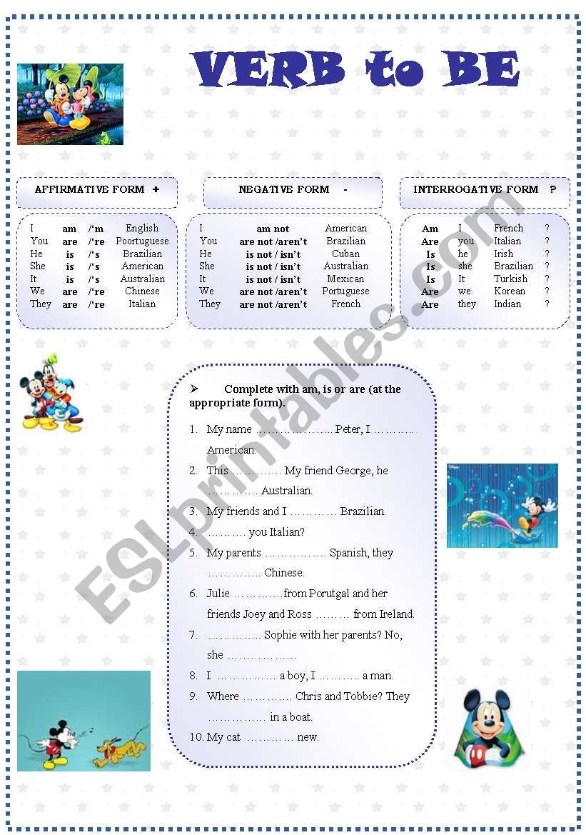 VERB TO BE worksheet