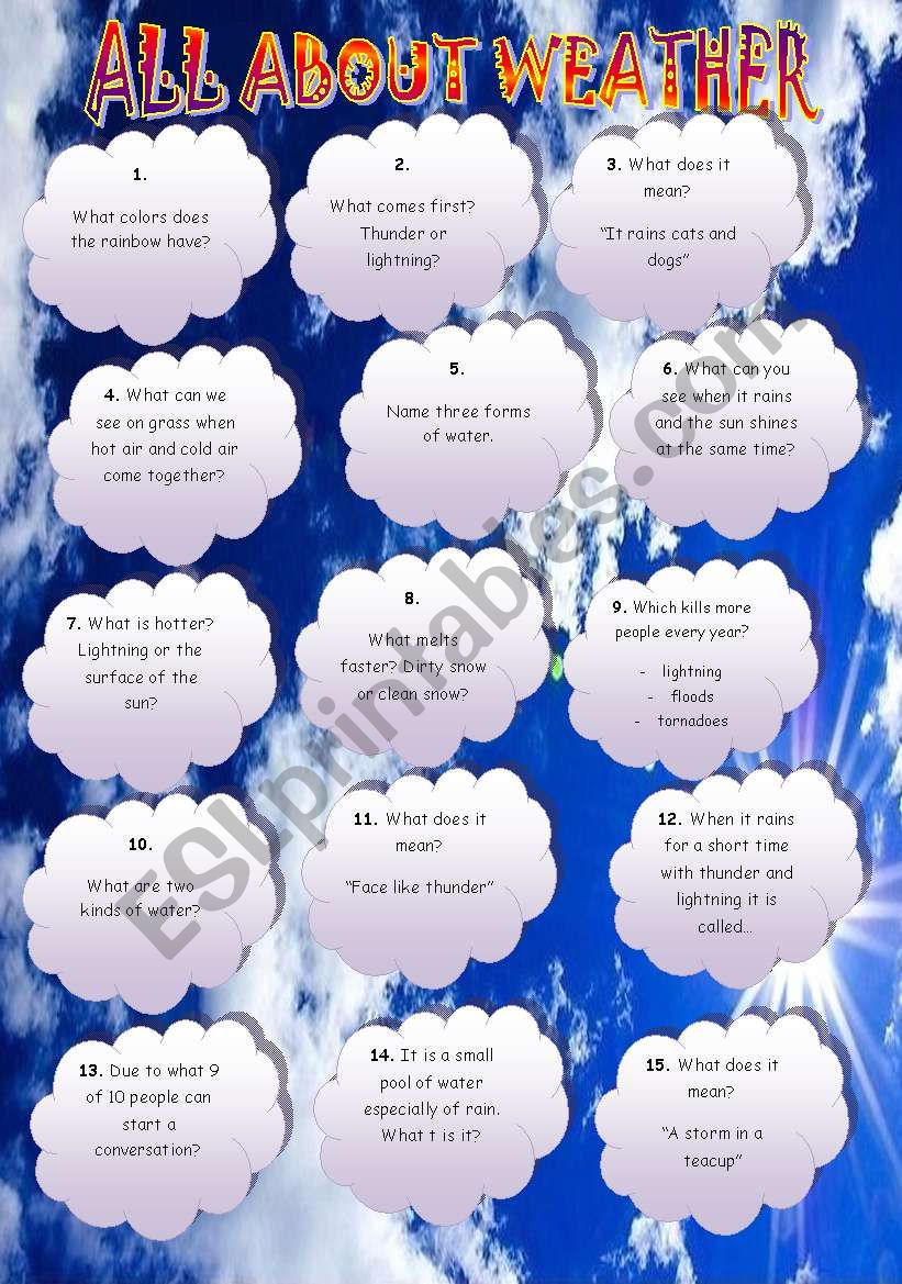 All about weather worksheet