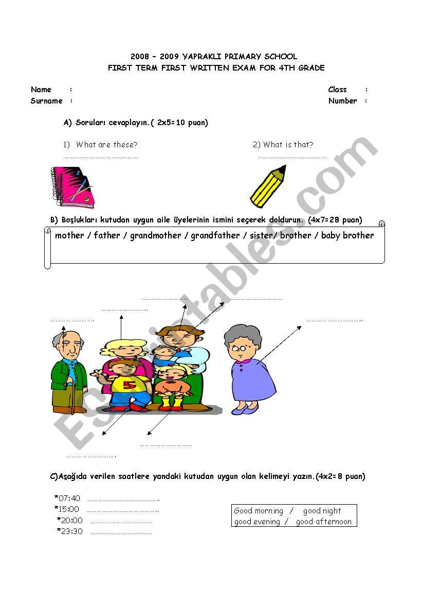 4th grade1.term 1.written exam