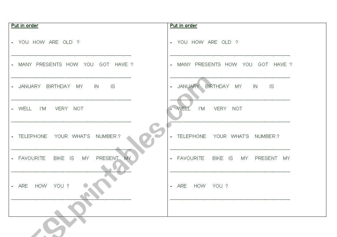 reorder sentences worksheet