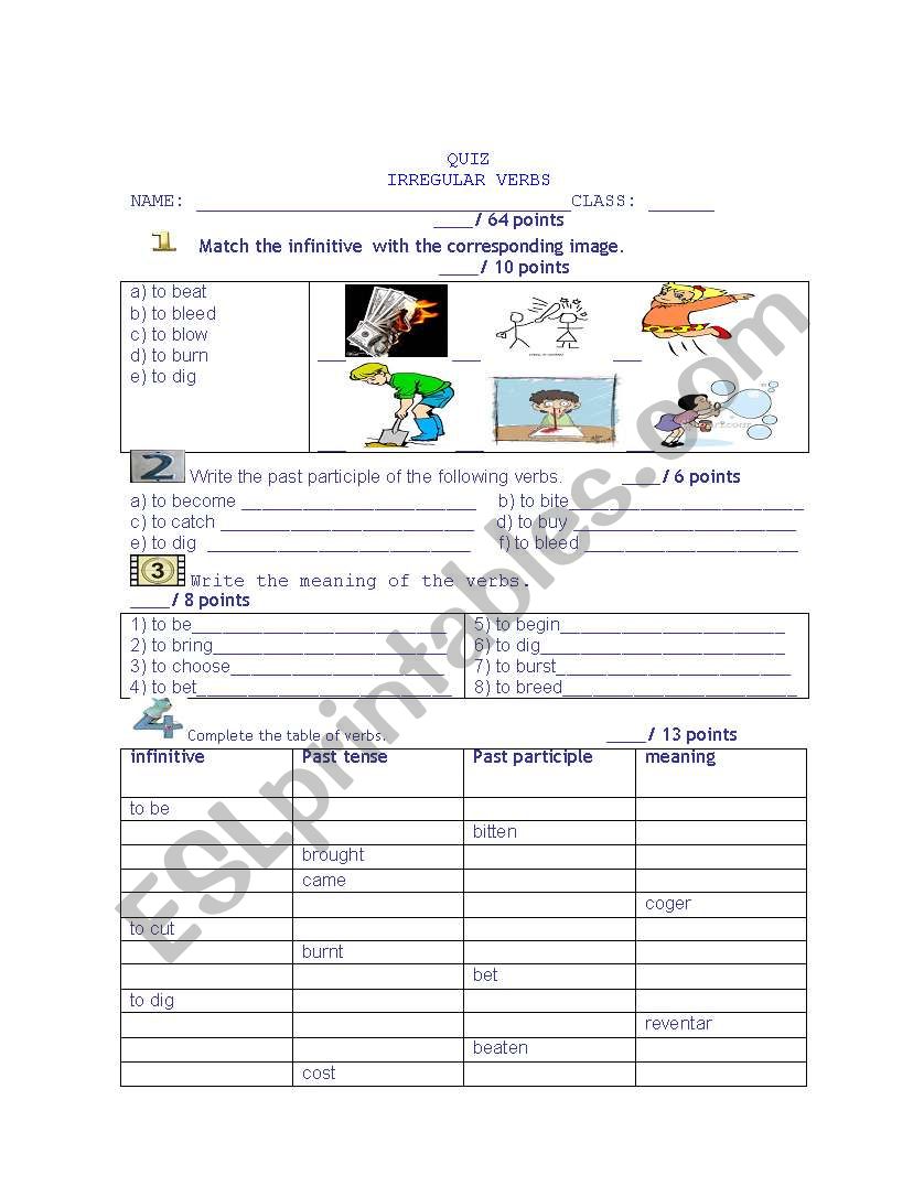 IRREGULAR VERBS QUIZ worksheet