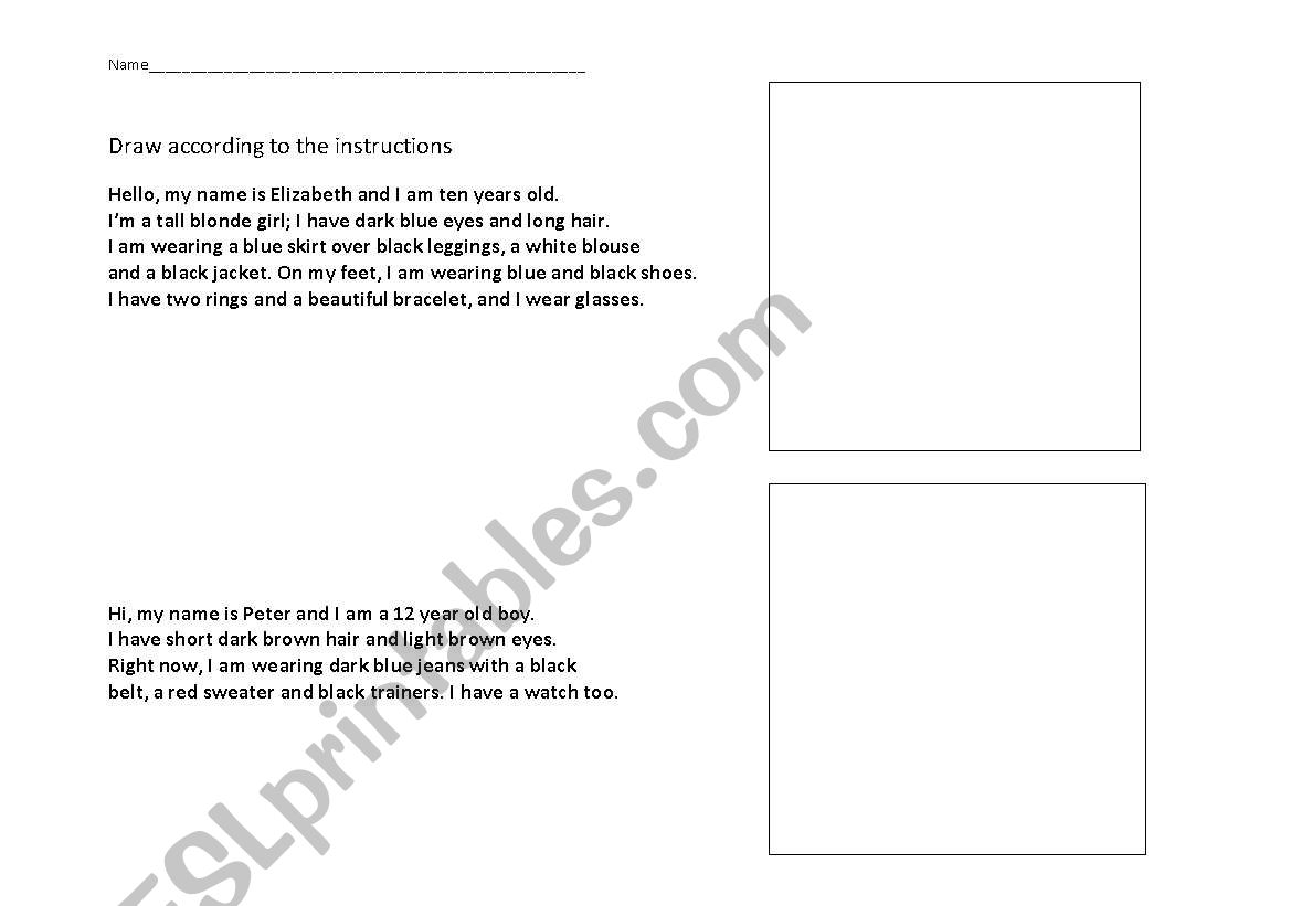 Physical descriptions worksheet