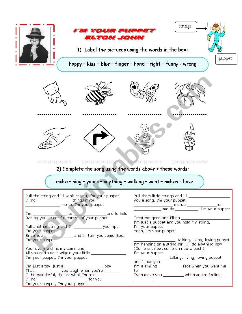Elton John song - Im your puppet with exercises and answer key