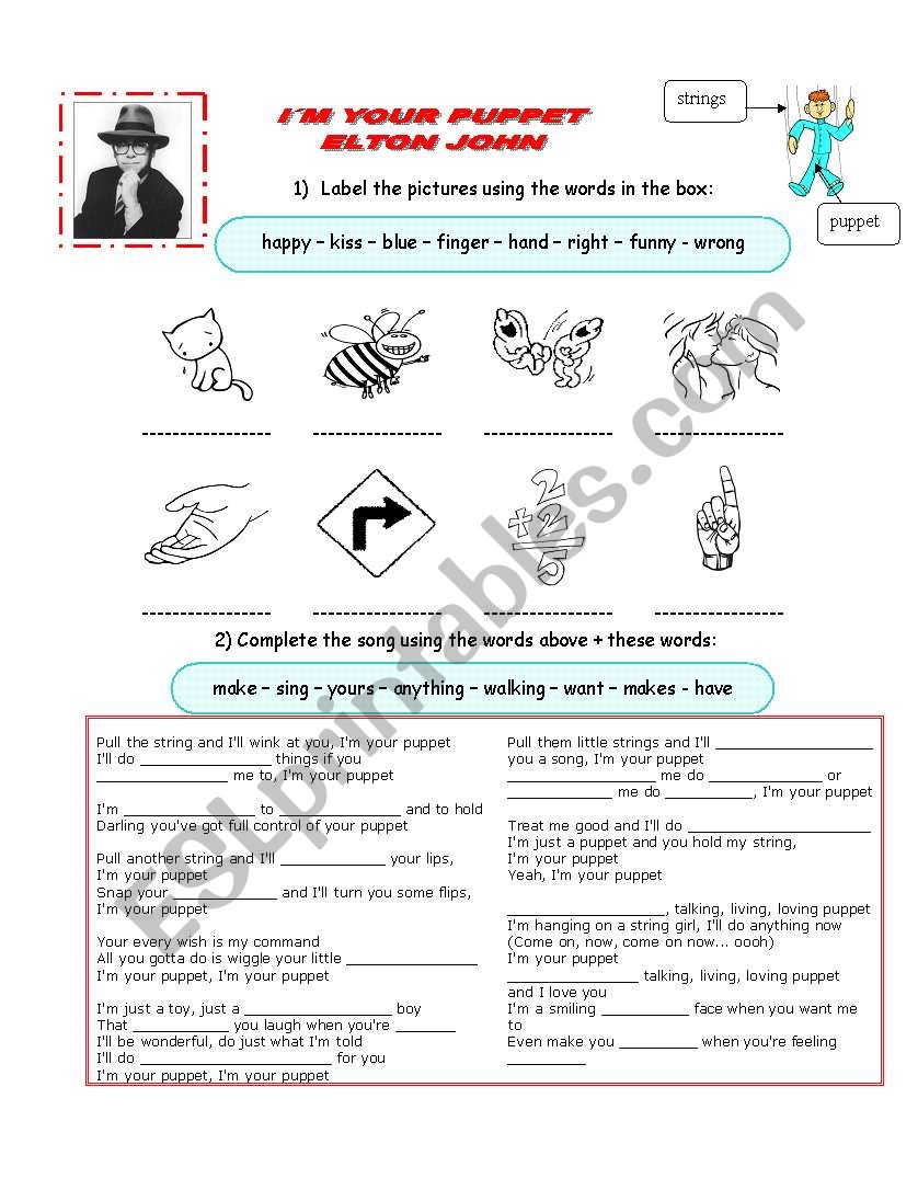 Elton John song - IÂ´m your puppet with exercises and answer key
