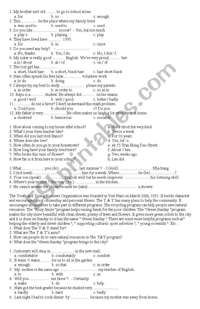 junior high school worksheet