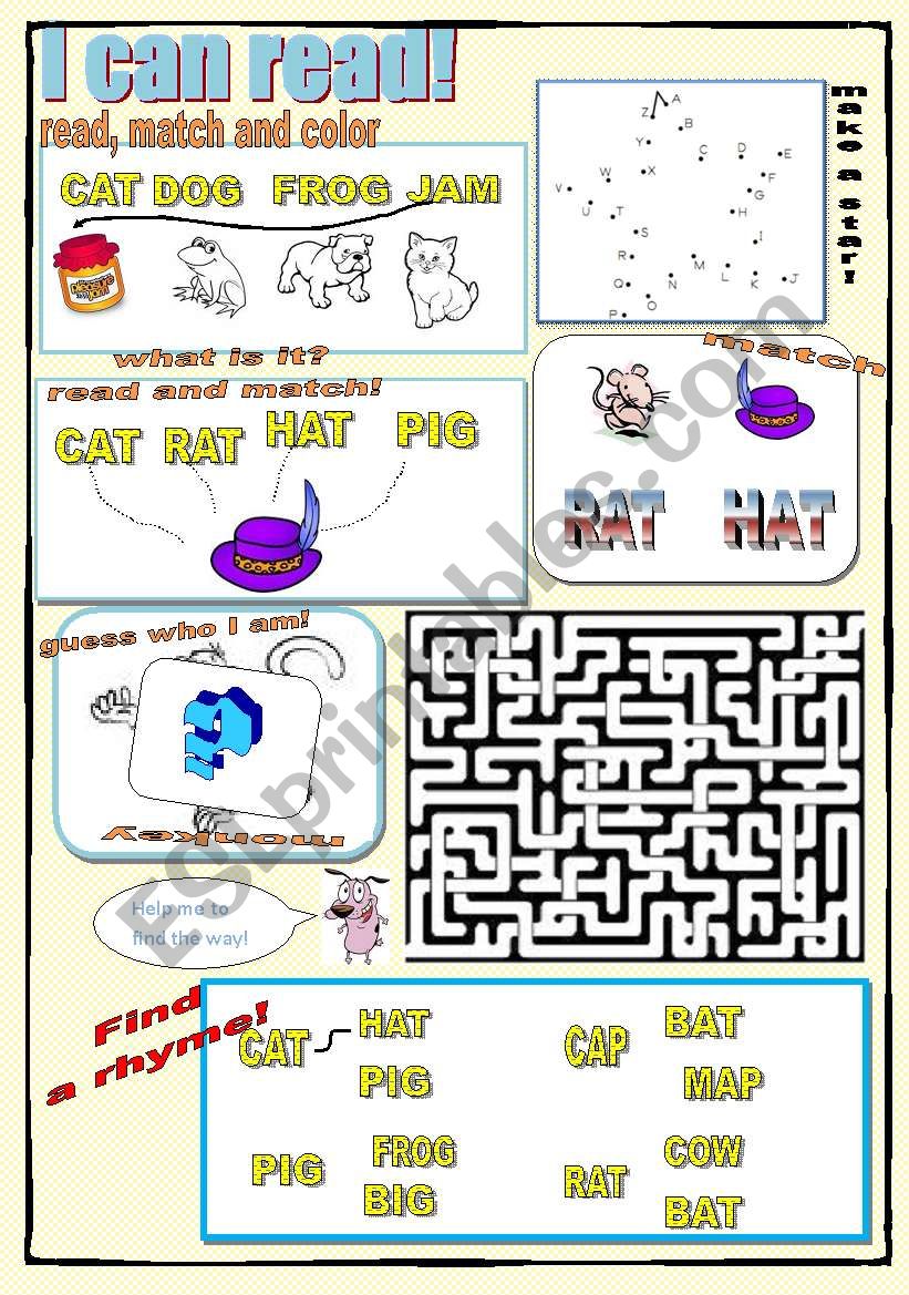 The first steps in reading. Elementary words.