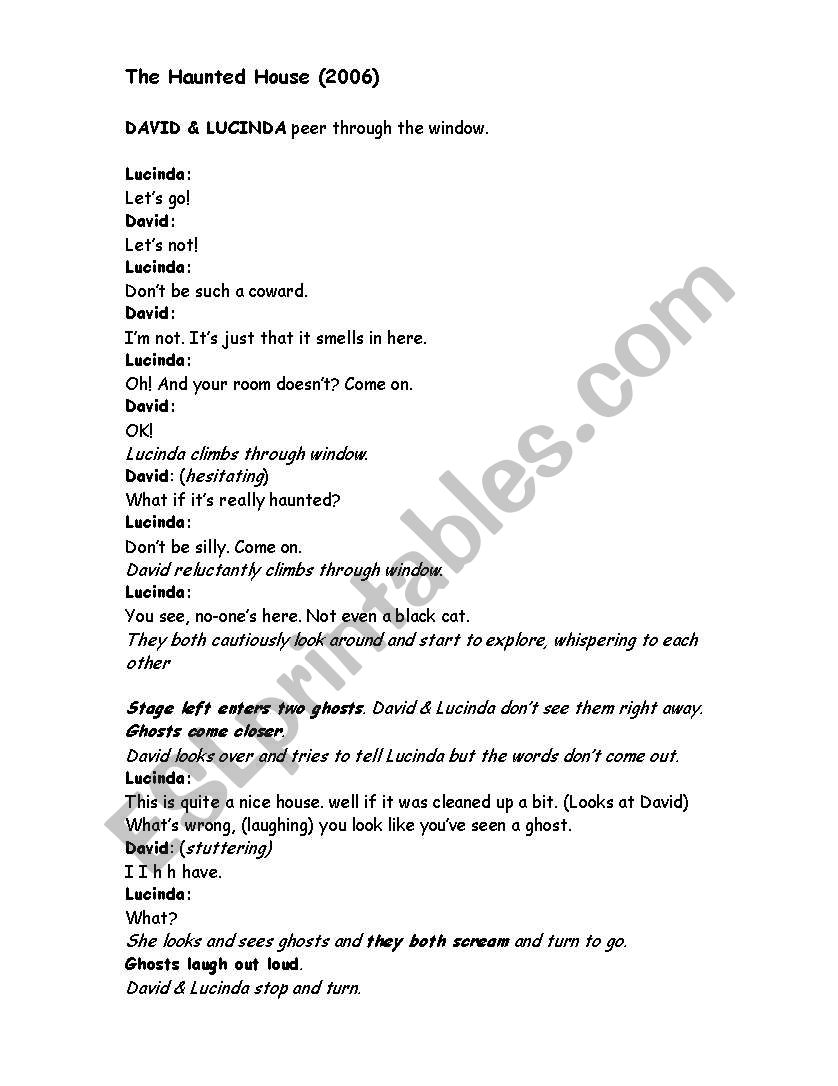 The haunted house Playscript worksheet