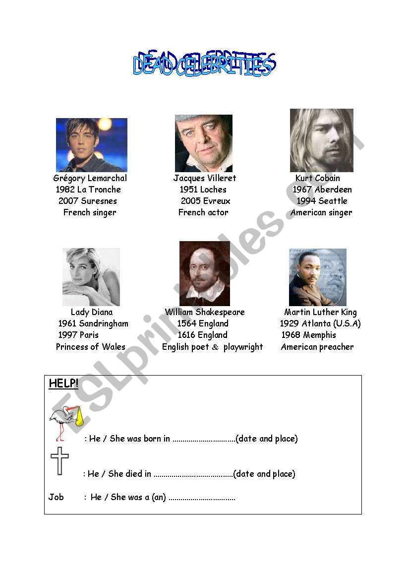 talk about dead celebrities worksheet