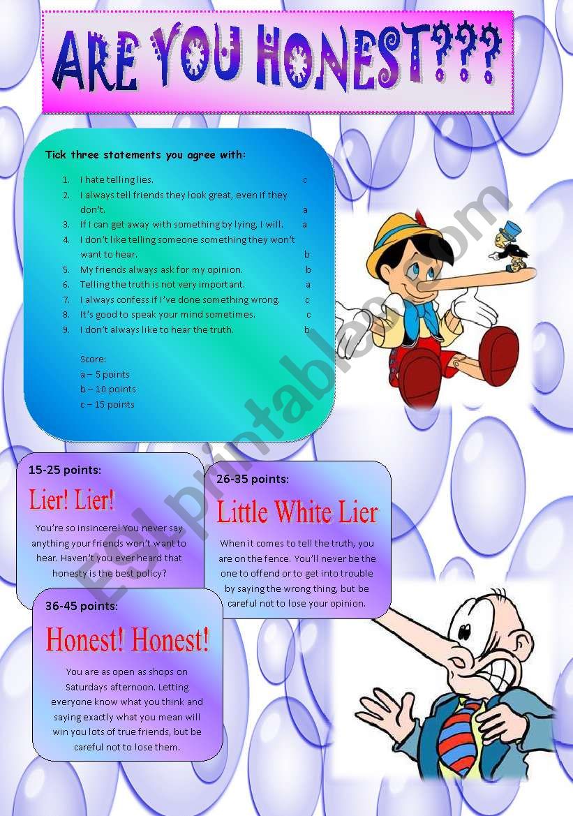 Are you honest??? worksheet