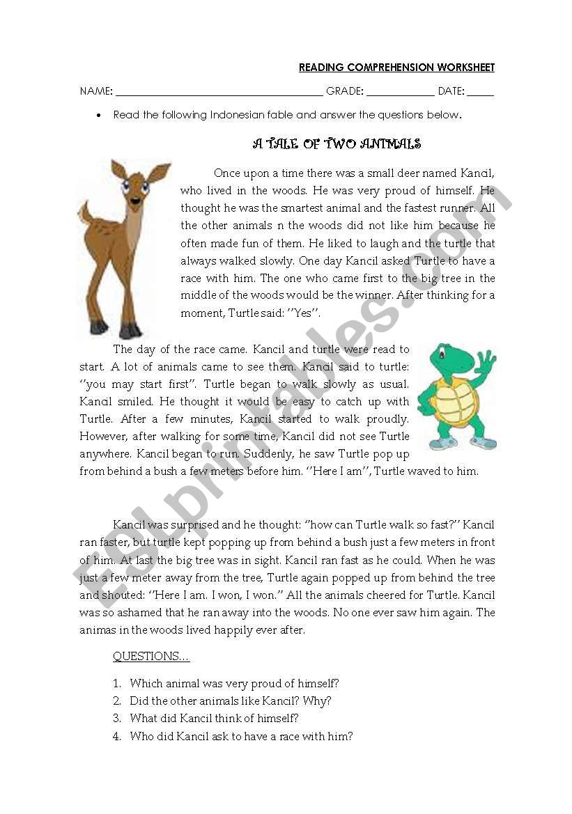 A TALE OF TWO ANIMALS worksheet