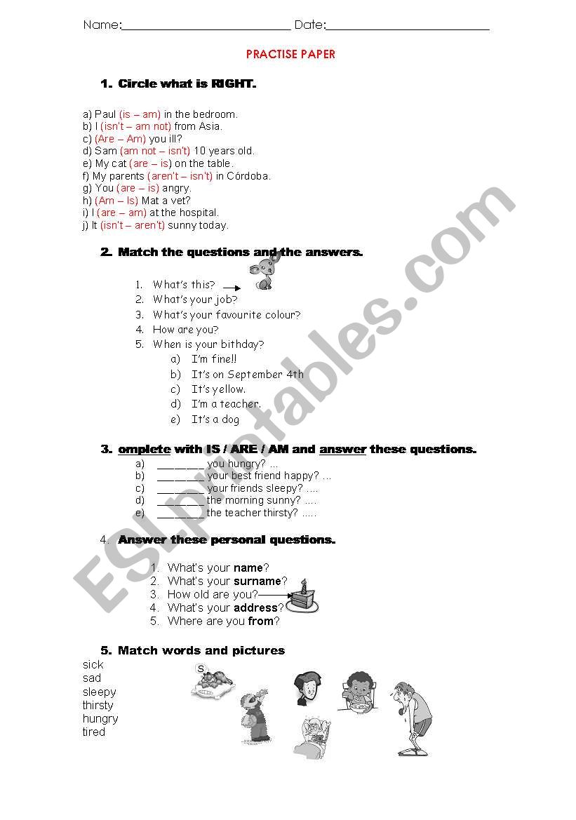 Practise verb To be worksheet