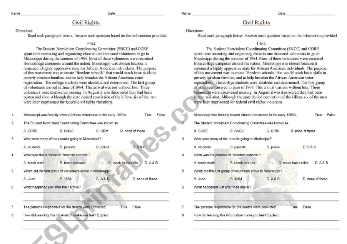 Civil Rights worksheet