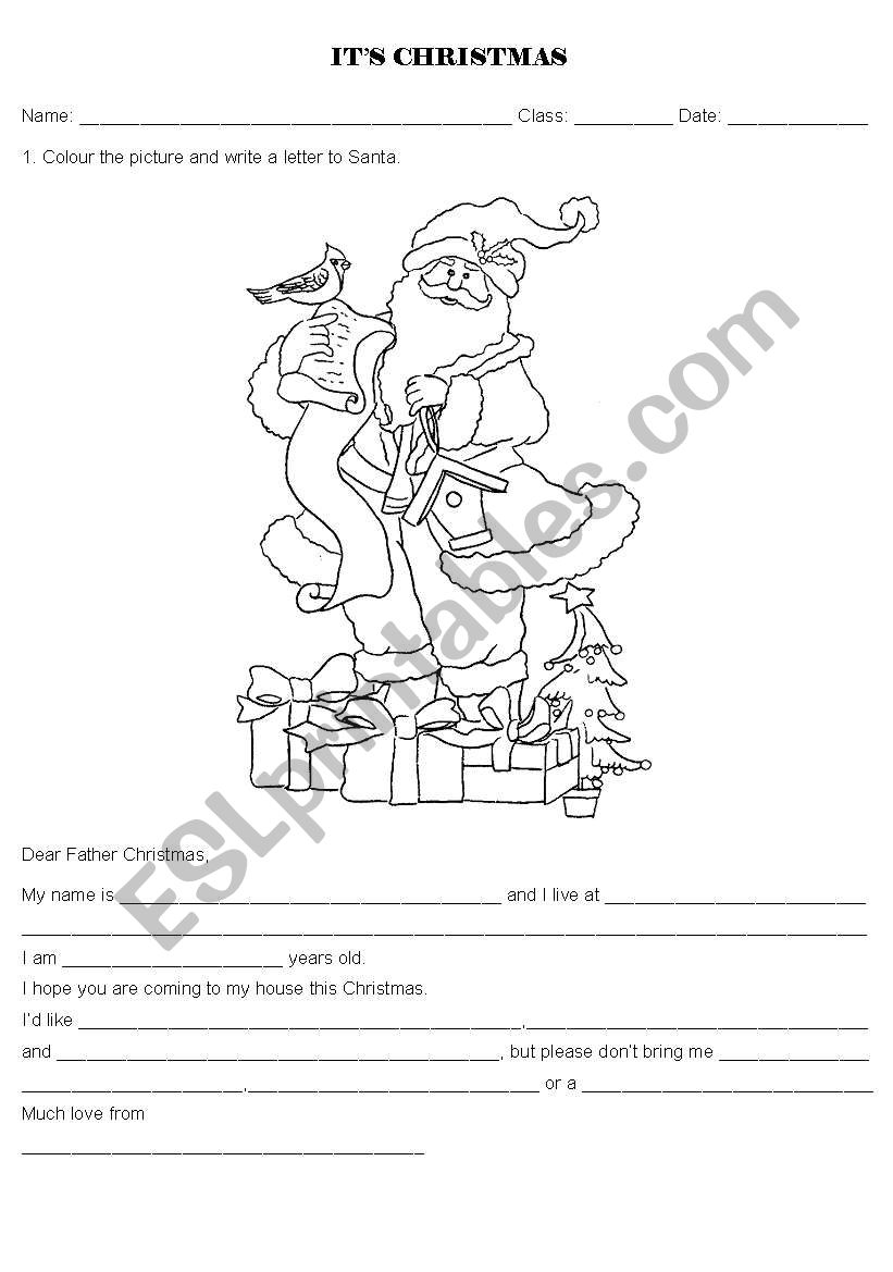 A lettes to Santa worksheet
