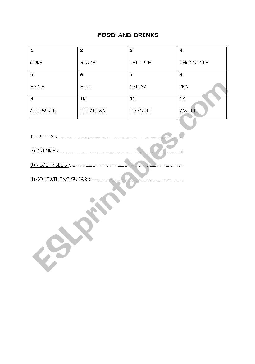 FOON AND DRINKS worksheet