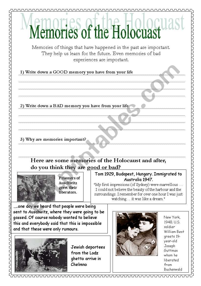 Holocaust sheet worksheet
