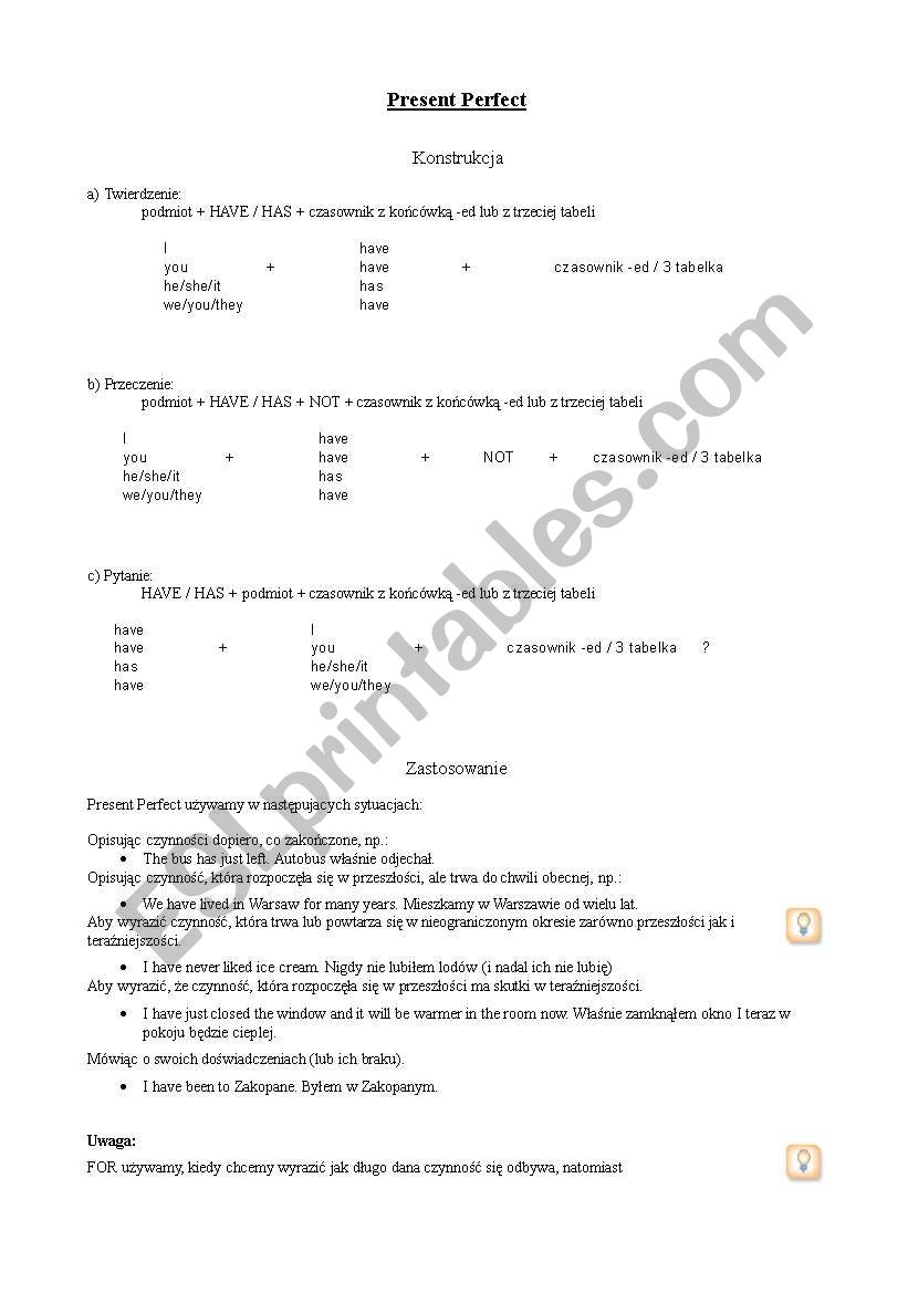 present perfect worksheet