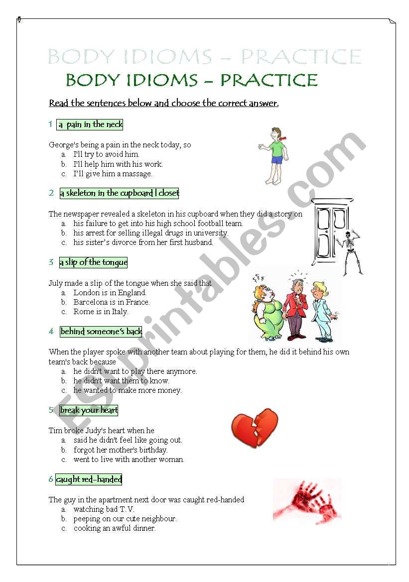 Body Idioms - practice worksheet