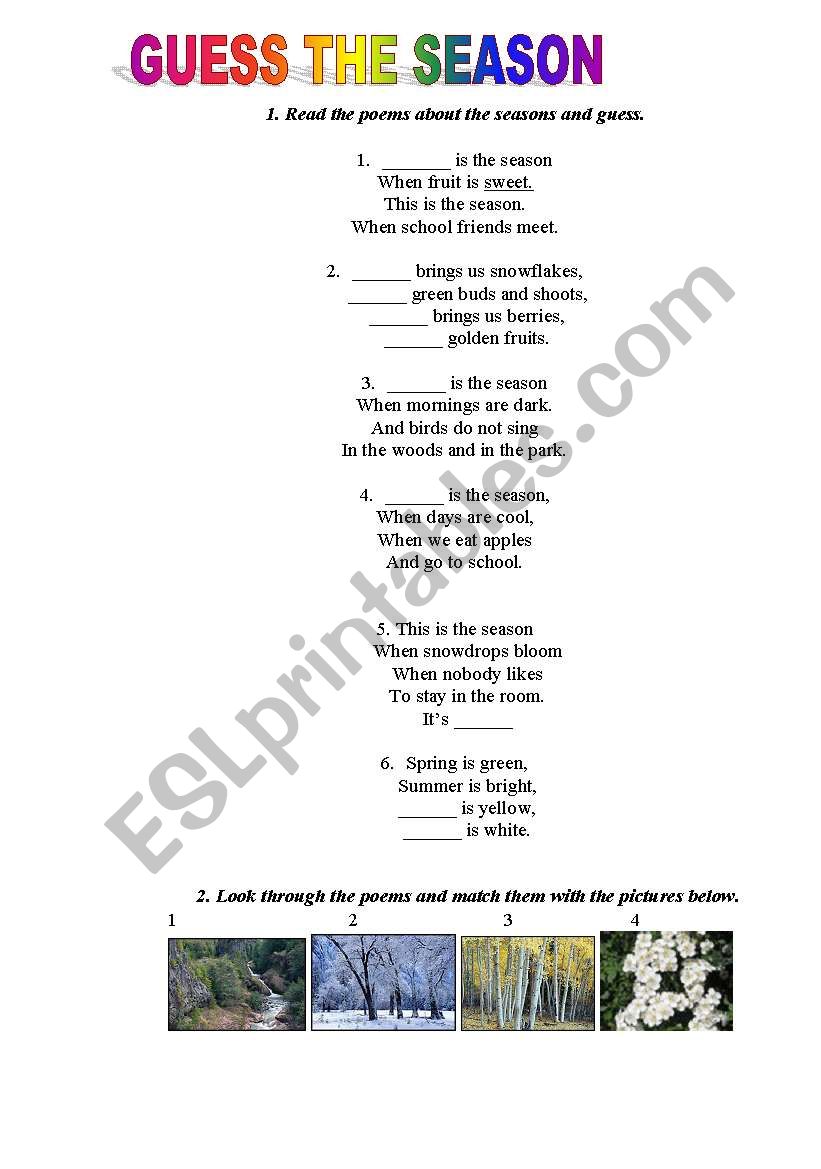 GUESS THE SEASON worksheet
