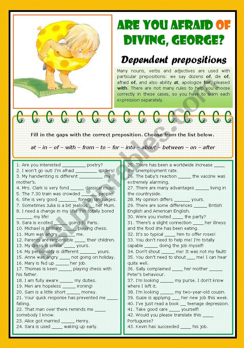 Dependent prepositions (after nouns, adjectives and verbs)