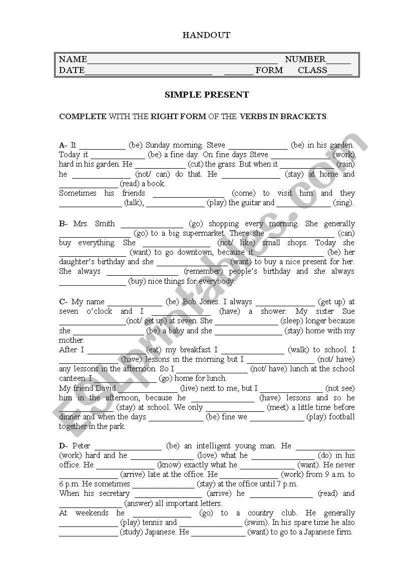 Simple Present worksheet