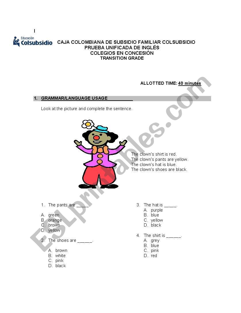 test for little students worksheet