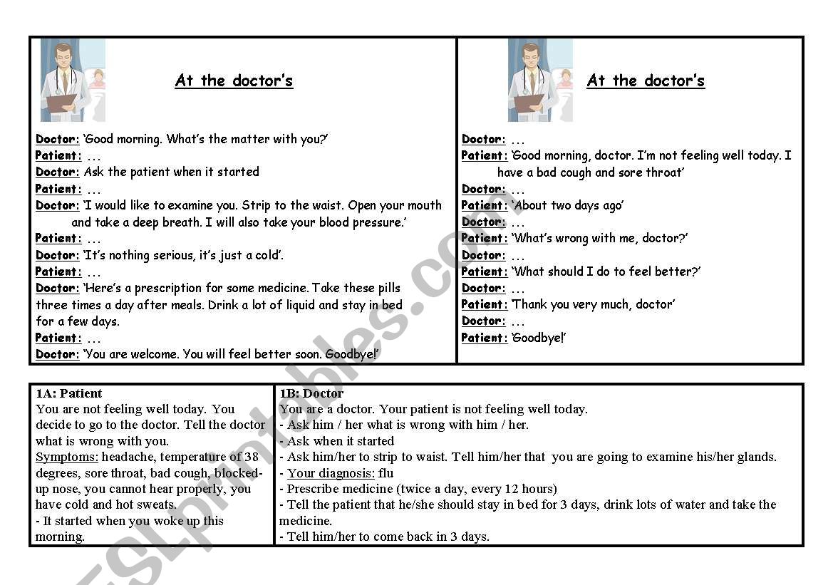 At the doctorÂ´s - dialogue, role play situations + useful expressions