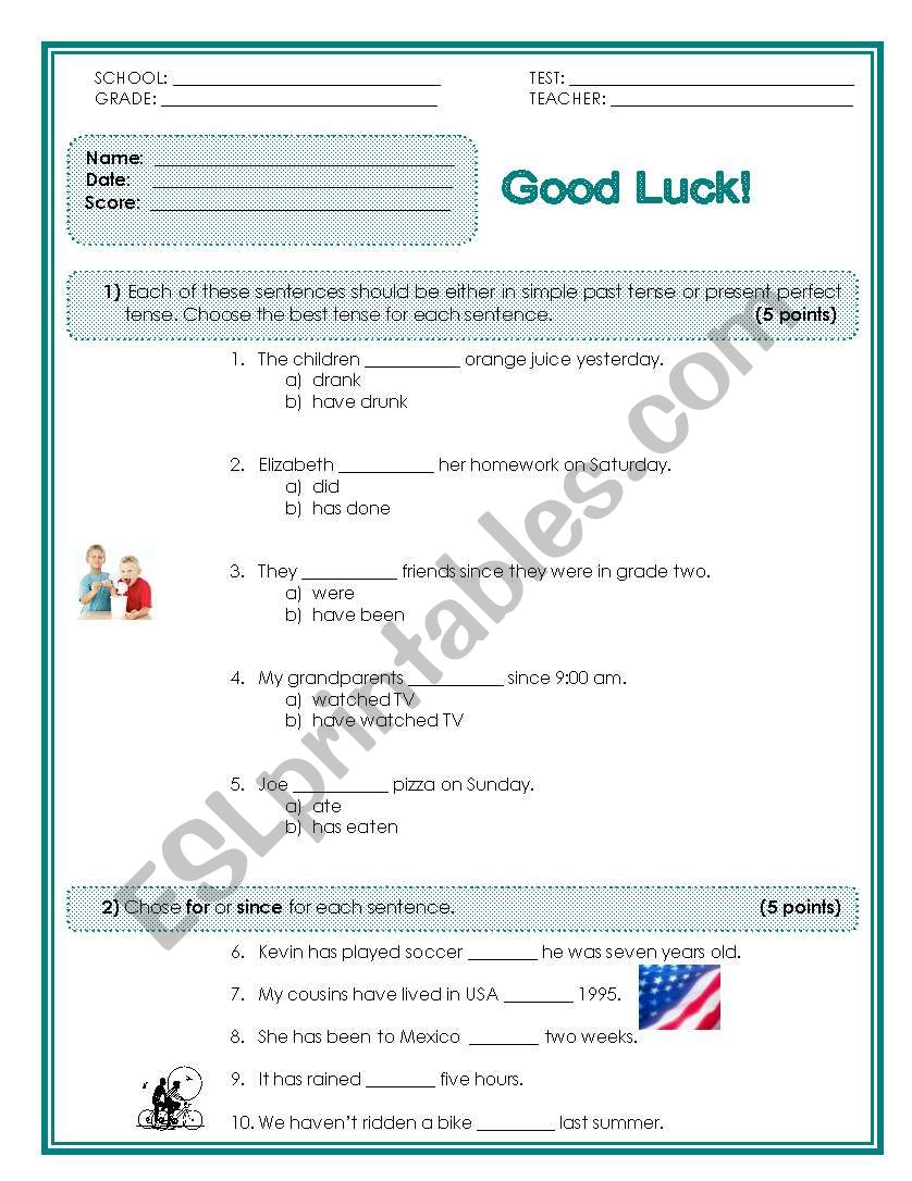 Past Tenses Test 1 worksheet