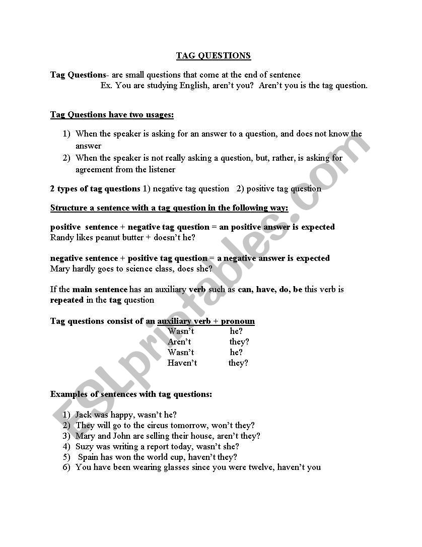 TAG QUESTIONS worksheet