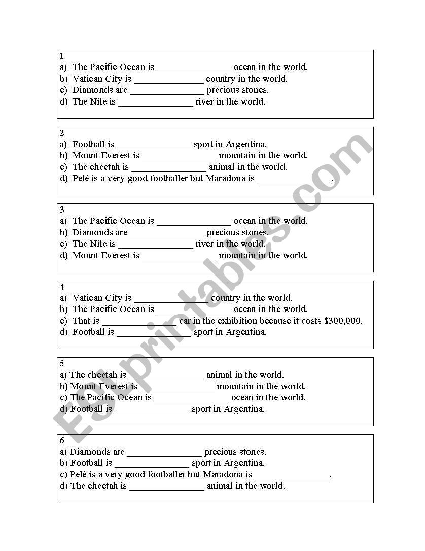 Superlatives Bingo worksheet