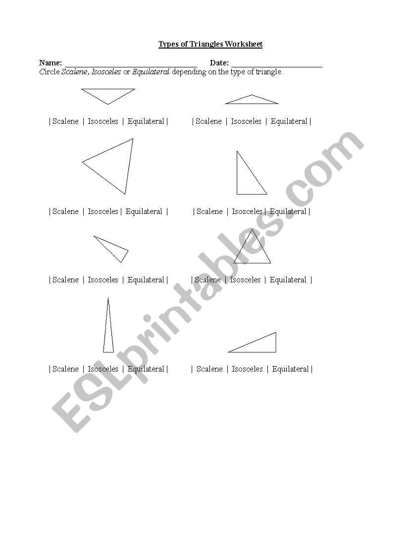 Types of Triangles worksheet