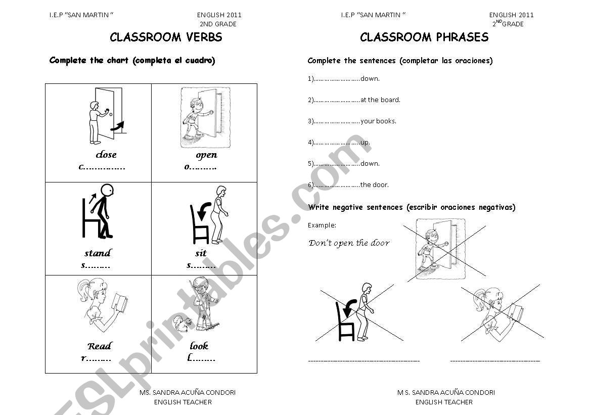 CLASSROOM VERBS worksheet