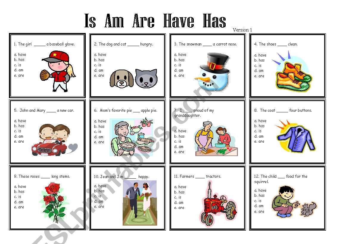 Is Am Are Have Has version 1 worksheet