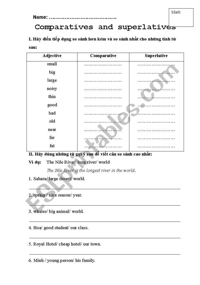 Comparatives and superlatives worksheet